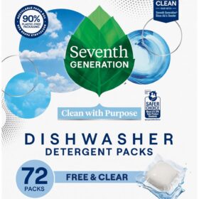 Seventh Generation Free & Clear Dishwasher Detergent Packs – 72 Count – Fragrance-Free, Plant-Based Dish Tabs for Tough Stains