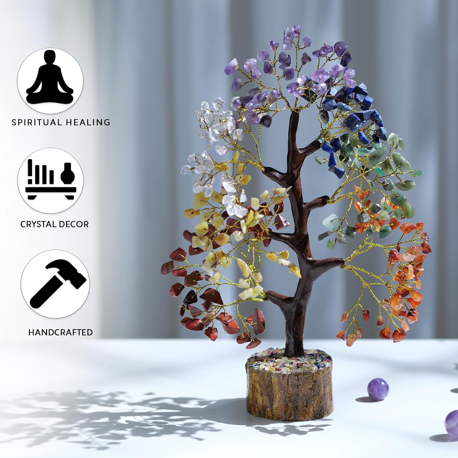YATHABI 7 Chakra Tree of Life - Handmade Feng Shui Crystal Bonsai for Home Decor & Positive Energy