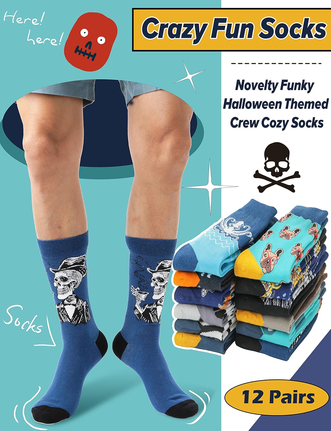 MOGGEI Novelty Funny Socks - Breathable Cotton Crew Socks with Hilarious Prints - Fun Gag Gift for Men & Women