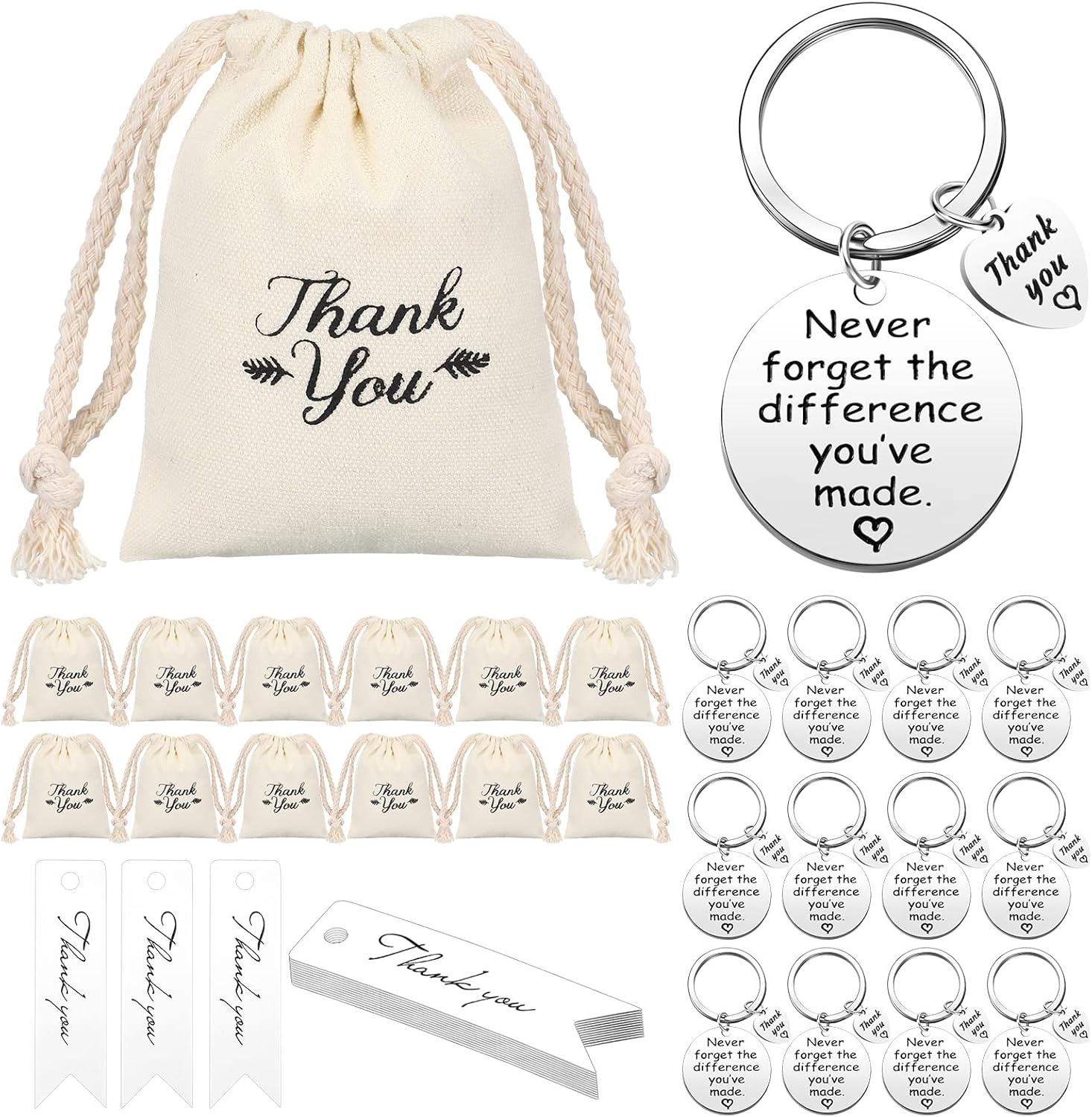 Yinkin 36-Piece Bulk Employee Appreciation Gift Set – Inspirational Keychains with Drawstring Bags for Office Staff, Teachers, and Coworkers