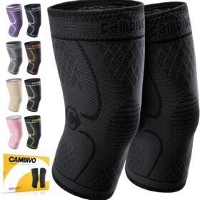 CAMBIVO Knee Braces for Pain Relief (2-Pack) – Premium Compression Knee Sleeves with 3D Knit Support & Anti-Slip Silicone for Meniscus, ACL, Arthritis, Running, and Workout