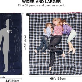 REDCAMP Cotton Flannel Sleeping Bag for Adults & Kids - Warm Envelope Sleeping Bag with Waterproof Shell for Cold Weather Camping, Backpacking & Outdoor Adventures