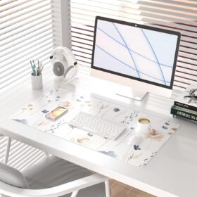 QIYI Floral Large Desk Mat - 31.5" x 15.7" Waterproof PU Leather Mouse Pad for Office, School & Home (Pink Flowers)