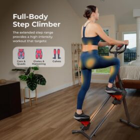 Sunny Health & Fitness Smart Stair Stepper Machine with Handlebar – Compact Climber with Resistance Bands, LCD Monitor & SunnyFit App Connectivity