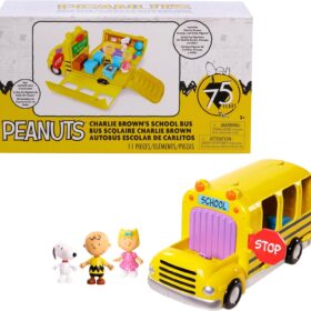 Peanuts Charlie Brown's School Bus Playset – 11-Piece Interactive Toy Vehicle with Transforming Classroom, Includes Snoopy, Charlie Brown, & Sally Figures – Kids Toy for Ages 3+
