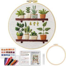 JOZYSH Green Plant Embroidery Kit for Beginners & Adults – All-in-One DIY Cross Stitch Starter Set with Hoop, Thread, Patterns & Tools for Relaxing Home Crafts