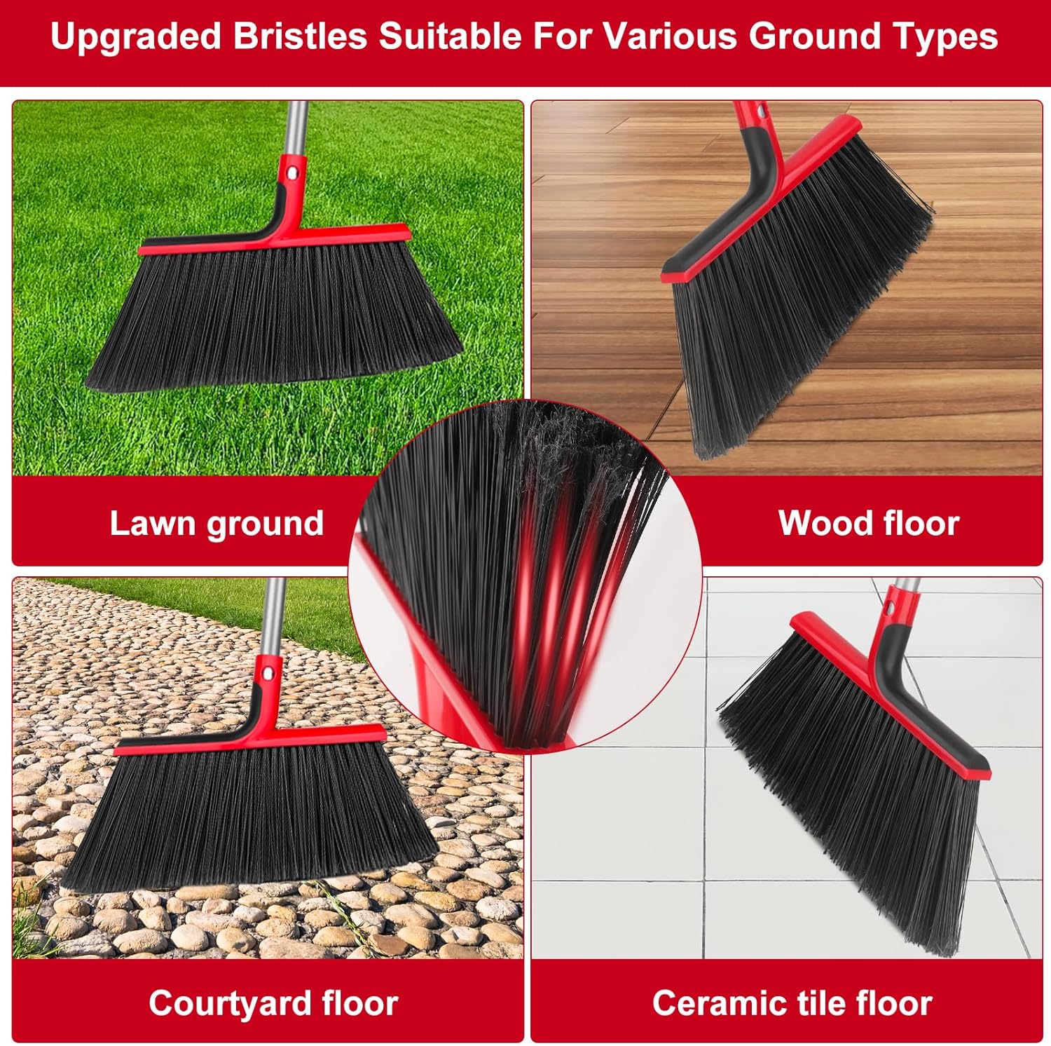 Heavy-Duty Angle Broom with 58" Long Handle – 14" Wide Sweep Stiff Bristles for Indoor, Outdoor, Garage, Patio, and Deck