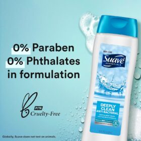 Suave Essentials Antibacterial Body Wash with Glycerin & Vitamin E – 18 Fl Oz (6 Pack) – Paraben Free, Moisturizing Skin Cleanser with Green Floral Scent