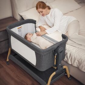 ANGELBLISS 3-in-1 Baby Bassinet – Rocking Bedside Sleeper with Mattress, 6 Heights & Portable Fold