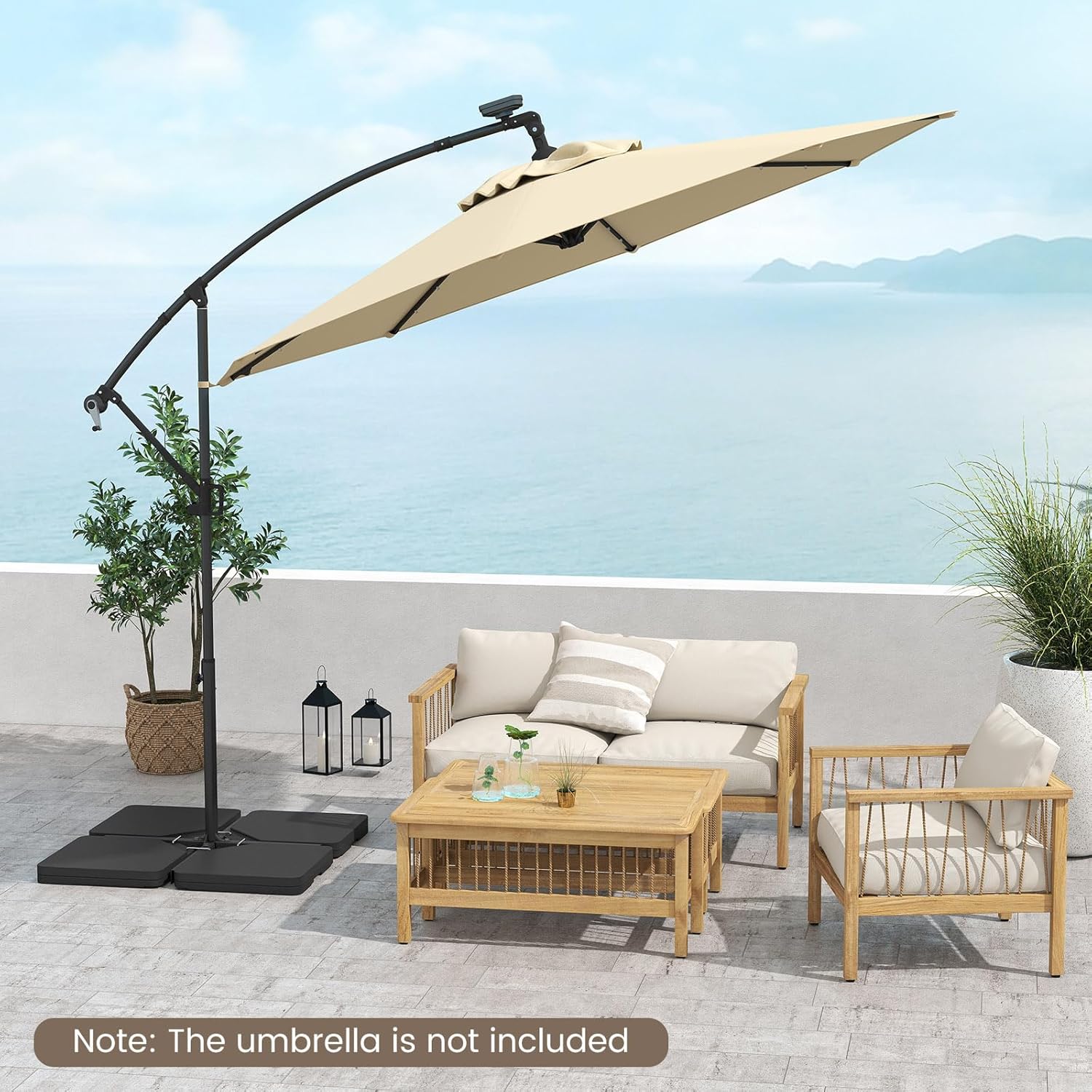 Giantex Heavy-Duty 4-Piece Offset Umbrella Base – 225 lbs Capacity Fillable Cantilever Stand with Water & Sand Reservoirs, Weather-Resistant HDPE Weight Plates for Patio, Poolside & Garden