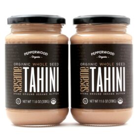 Pepperwood Organics USDA Organic Stone-Ground Tahini - Unhulled Whole Sesame Paste, 11.6 oz Glass Jars (2-Pack) | Vegan, Paleo, Keto & Kosher