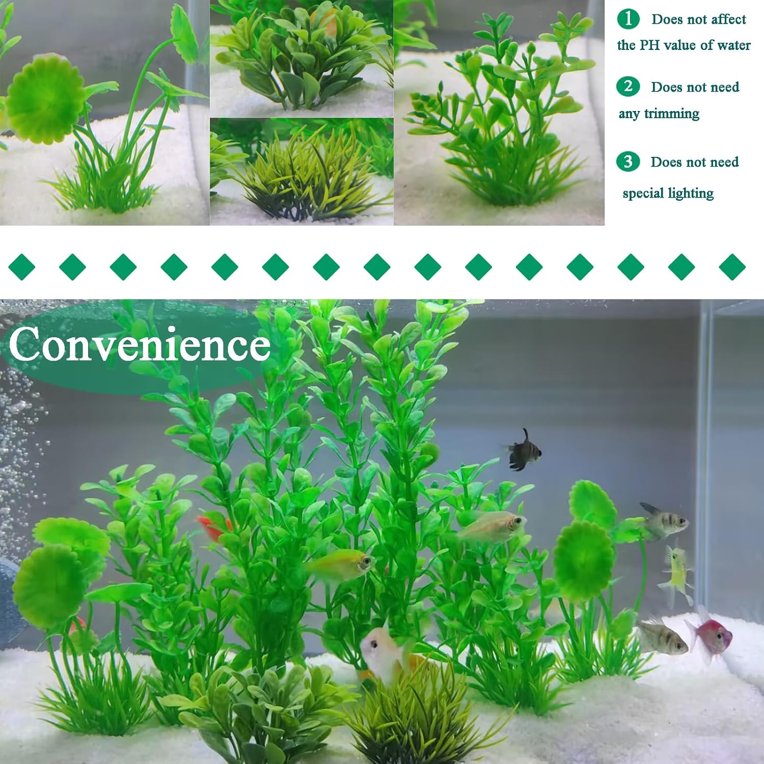 AQUANEAT 10-Pack Artificial Aquarium Plants – Soft Plastic Fish Tank Decor with Ceramic Bases for Freshwater & Saltwater