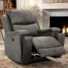 CANMOV Grey Leather Recliner Chair – Overstuffed Manual Reclining Sofa with Hidden Cup Holders and Lumbar Support