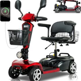 MIHAYO Folding 4-Wheel Mobility Scooter for Adults & Seniors - 30 Mile Range, 300 lb Capacity, 9lb Lightweight Battery, Compact Travel Power Chair with Dual Baskets (Red)
