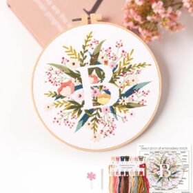 REEWISLY Letter B Embroidery Starter Kit – Complete DIY Cross Stitch Set with Pattern, Hoop, Thread & Instructions