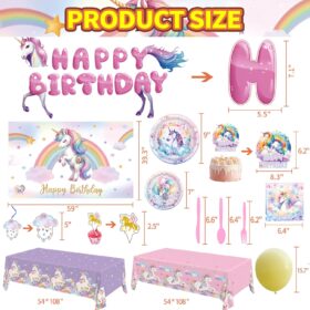 Unicorn Party Supplies Kit (220 Pcs) - Complete Birthday Decoration Set with Backdrop, Tableware, Balloons, Banner & Cake Toppers for Girls