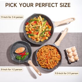 JEETEE 8 Inch Stone Coated Nonstick Frying Pan - Induction Ready Skillet with Heat-Resistant Handle & Eco-Friendly Marble Coating (Grey)