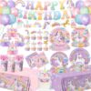 189-Piece Unicorn Party Decorations Set – Rainbow Themed Birthday Tableware & Party Supplies for Girls