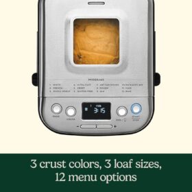 Cuisinart CBK-110NAS Stainless Steel Automatic Bread Maker – 12 Pre-Programmed Menu Options, 3 Crust Colors, 3 Loaf Sizes, 13-Hour Delay Timer, Nonstick Baking Pan Included