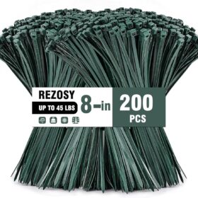 200-Pack 8 Inch Green Cable Ties, Heavy Duty Nylon Zip Ties for Gardening, 45 LB Tensile Strength, Weather Resistant Outdoor Wire Ties for Plants and Securing