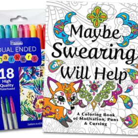 Maybe Swearing Will Help Coloring Book Set – Includes 18 Dual-Tip Markers & Sweary Designs for Adult Stress Relief & Anxiety Management