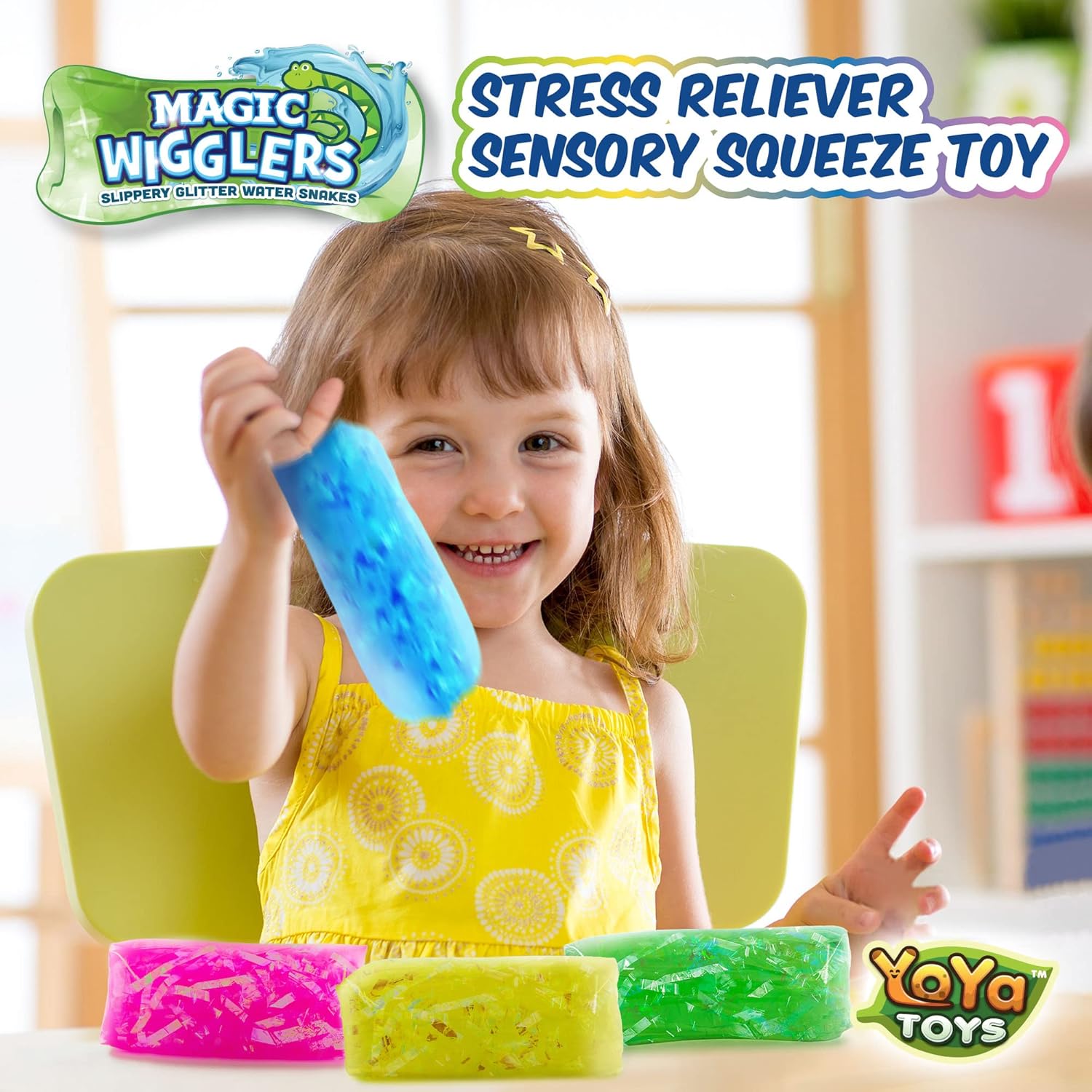 YoYa Toys Magic Wigglers – 4-Pack Slippery Water Snake Fidget Toys, Sensory Stress Relief & Jiggly Jelly Novelty Gifts for Kids & Adults