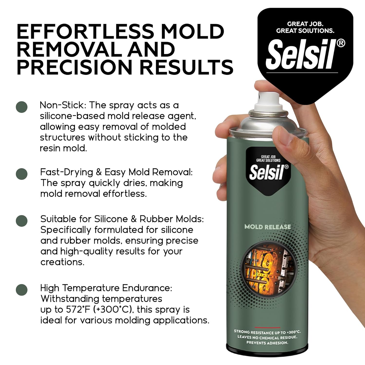 SELSIL Professional Silicone Mold Release Spray – 13.5 fl oz High-Performance Non-Stick Agent for Resin, Rubber & Epoxy Molds (Fast-Drying, Heat Resistant up to 572°F)