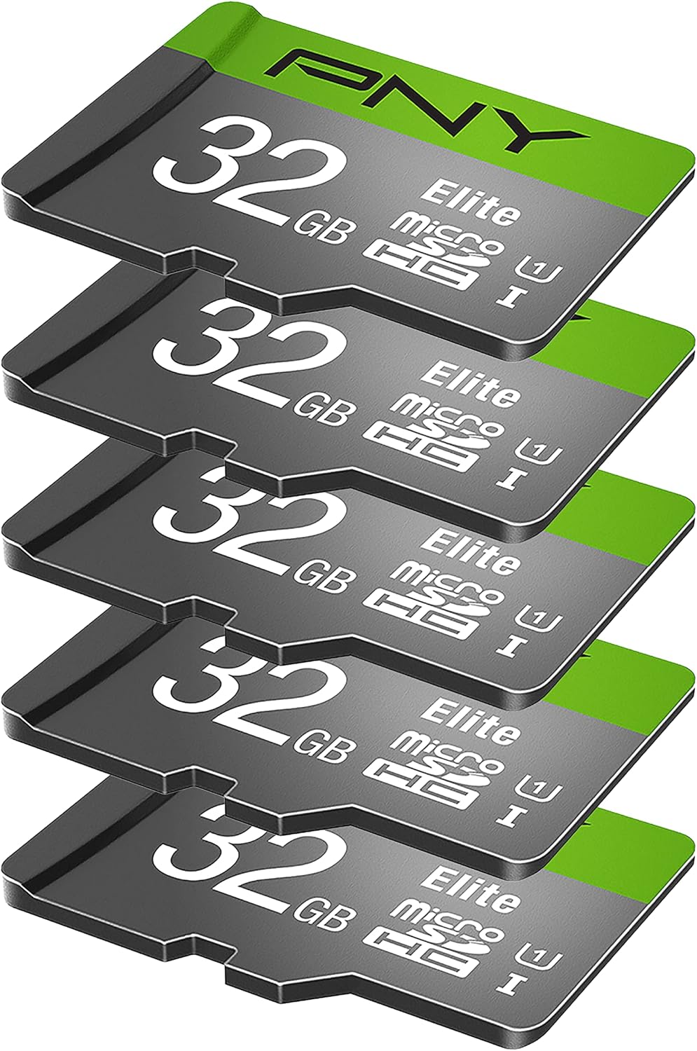 PNY Elite 32GB microSDHC Memory Card - 5 Pack, Class 10 UHS-I U1, Up to 100MB/s, Full HD Video for Smartphones, Drones & Cameras
