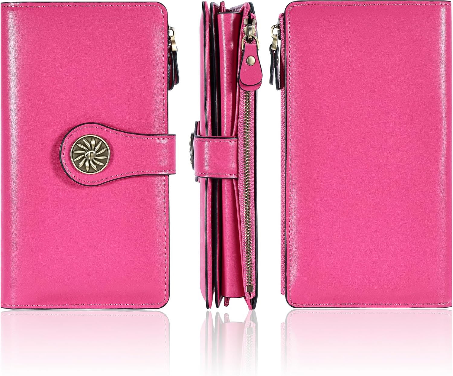 Travelambo Women's RFID Blocking Trifold Wallet - Large Capacity Clutch with 25 Card Slots, ID Window, and Zipper Pocket