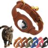Genuine Leather AirTag Cat Collar with Bell – Secure Non-Breakaway GPS Tracker Holder for Kittens & Cats (Brown)