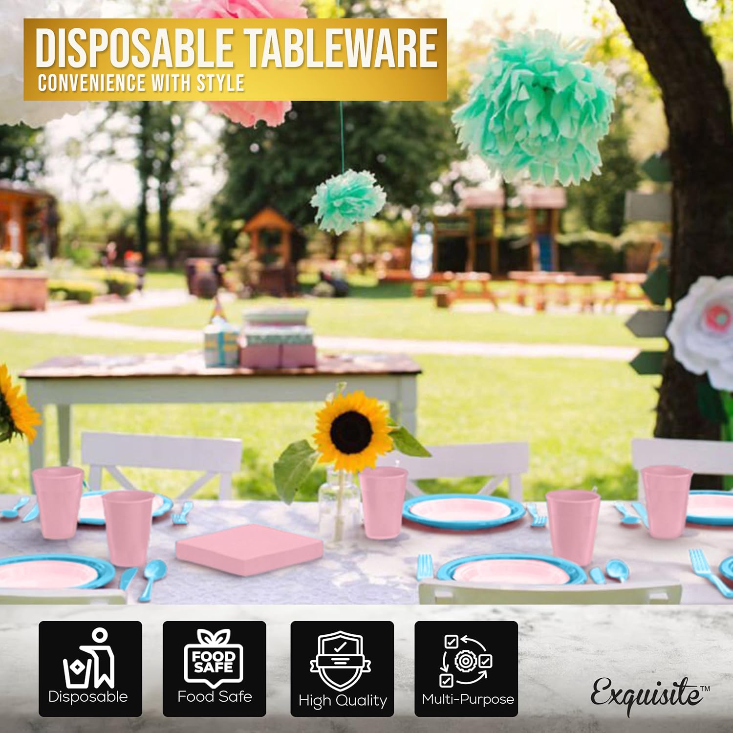 350-Piece Gender Reveal Party Supplies Kit - Complete Disposable Dinnerware Set with Dinner & Dessert Plates, Cups, Napkins & Cutlery for Baby Showers