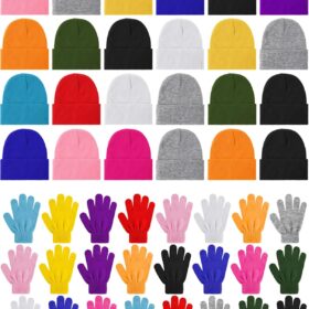 48-Piece Kids Winter Beanie & Gloves Bulk Pack – Soft Knit Hats & Magic Stretch Gloves Set for Boys & Girls – Donations, Schools, Charities