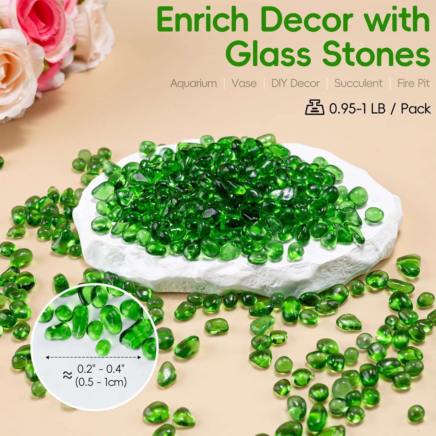 Meschett 1 LB Irregular Rainbow Glass Stones – Non-Toxic Aquarium Gravel & Vibrant Vase Filler