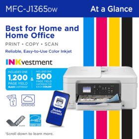 Brother INKvestment MFC-J1365DW Wireless Color Inkjet All-in-One Printer | Duplex, Cloud & Mobile Print