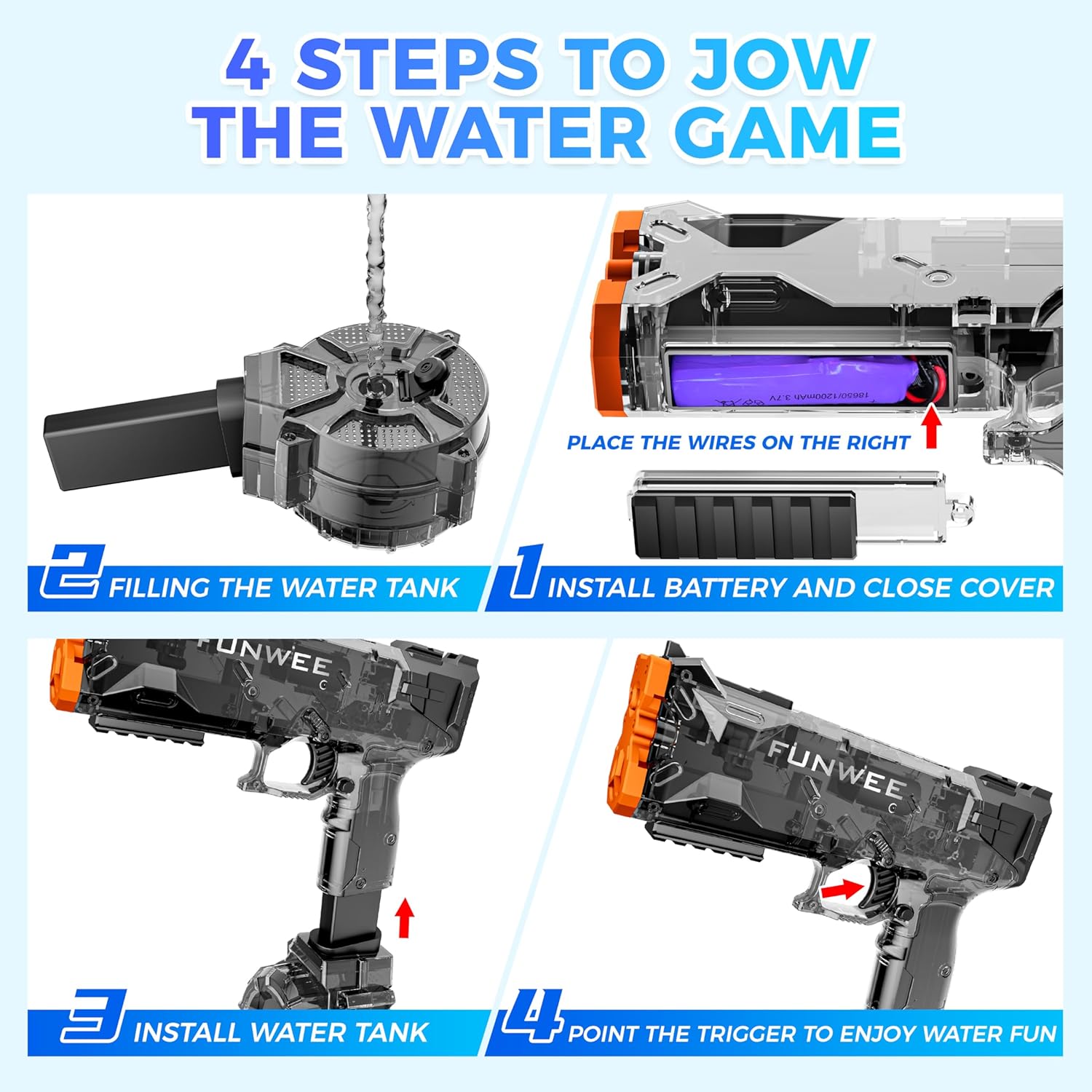 Funwee 2-Pack Electric Water Guns for Kids & Adults – Automatic High-Power Squirt Guns with Rechargeable Batteries, 400+ Capacity & 28ft Range – Ultimate Outdoor Summer Toys for Pool & Backyard Battles