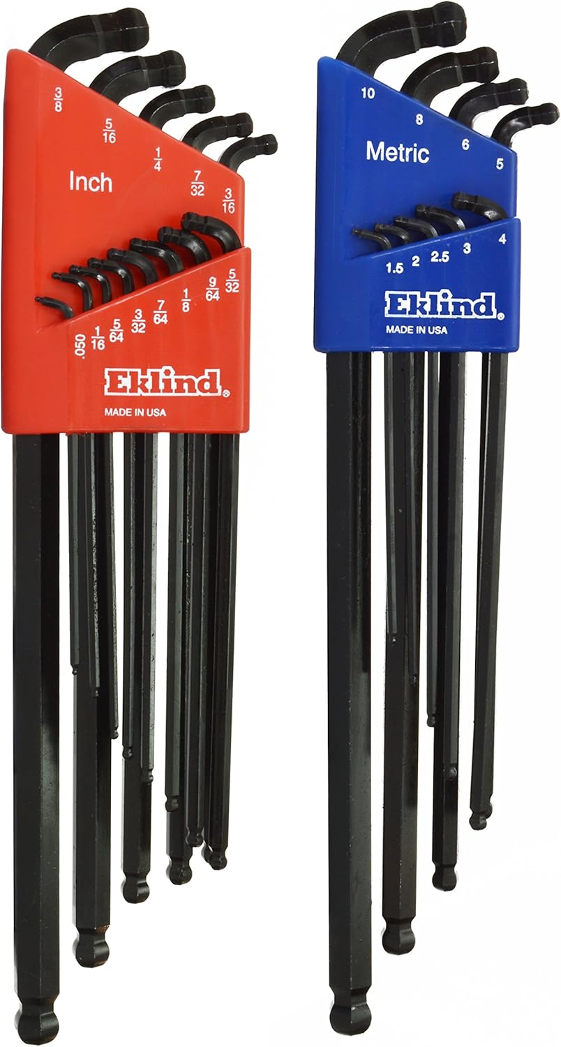EKLIND 17222 Double-Ball-Hex L-Key Allen Wrench Set – 22-Piece Extra Long SAE & Metric Combo (Made in USA)