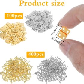 100Pcs Mini Brass Hinges with Screws - 8x10mm Small Gold & Silver Hardware for Jewelry Boxes, Miniature Furniture, Cabinet & DIY Crafts