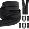 10 Yards #5 Black Nylon Coil Zipper Roll with 20 Metal Sliders – Bulk DIY Sewing Tape for Clothes, Bags & Crafts