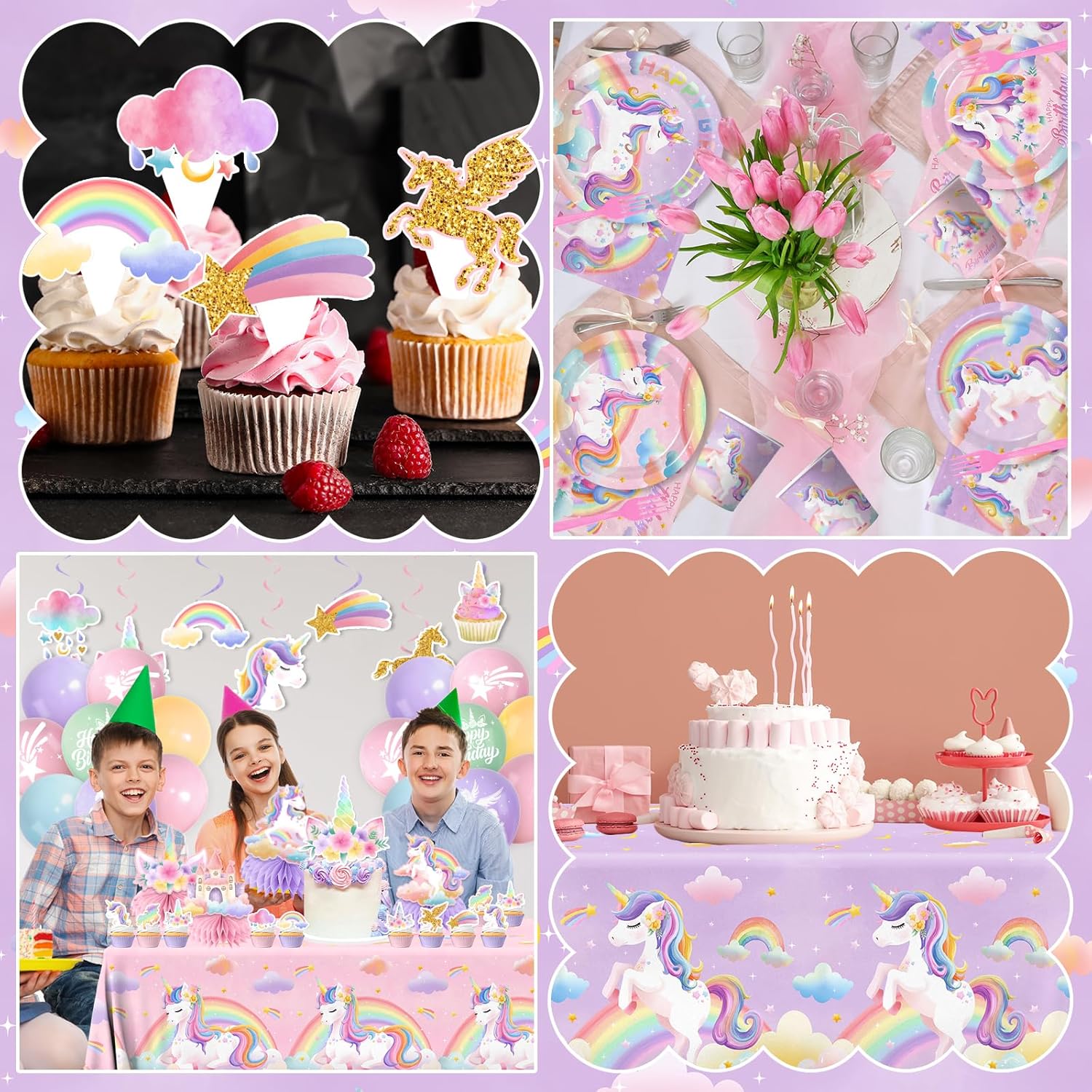 189-Piece Unicorn Party Decorations Set – Rainbow Themed Birthday Tableware & Party Supplies for Girls