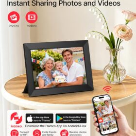 BIGASUO 10.1 Inch WiFi Digital Picture Frame - Frameo Certified, 32GB Storage, 1280x800 IPS Touch Screen for Photos & Videos, Instant Sharing from App, Ideal Gift for Parents & Grandparents