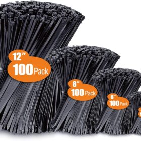 400-Pack UV Resistant Black Zip Ties – Heavy Duty Nylon Cable Ties Assorted Sizes (4”, 6”, 8”, 12”) for Home, Automotive & Electrical Organization
