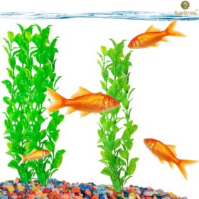 SunGrow 3-Piece Large Artificial Aquarium Plants – 10in Resin Weighted Decor for Goldfish, Tropical Fish & Axolotls – Realistic UV Reactive Plastic Foliage