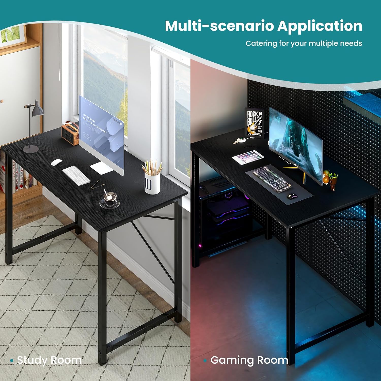 NEWBULIG 31.5 Inch Small Computer Desk - Modern Home Office Writing Table with Sturdy Metal Frame, Scratch-Resistant Wood Top for Study & Work (Black)