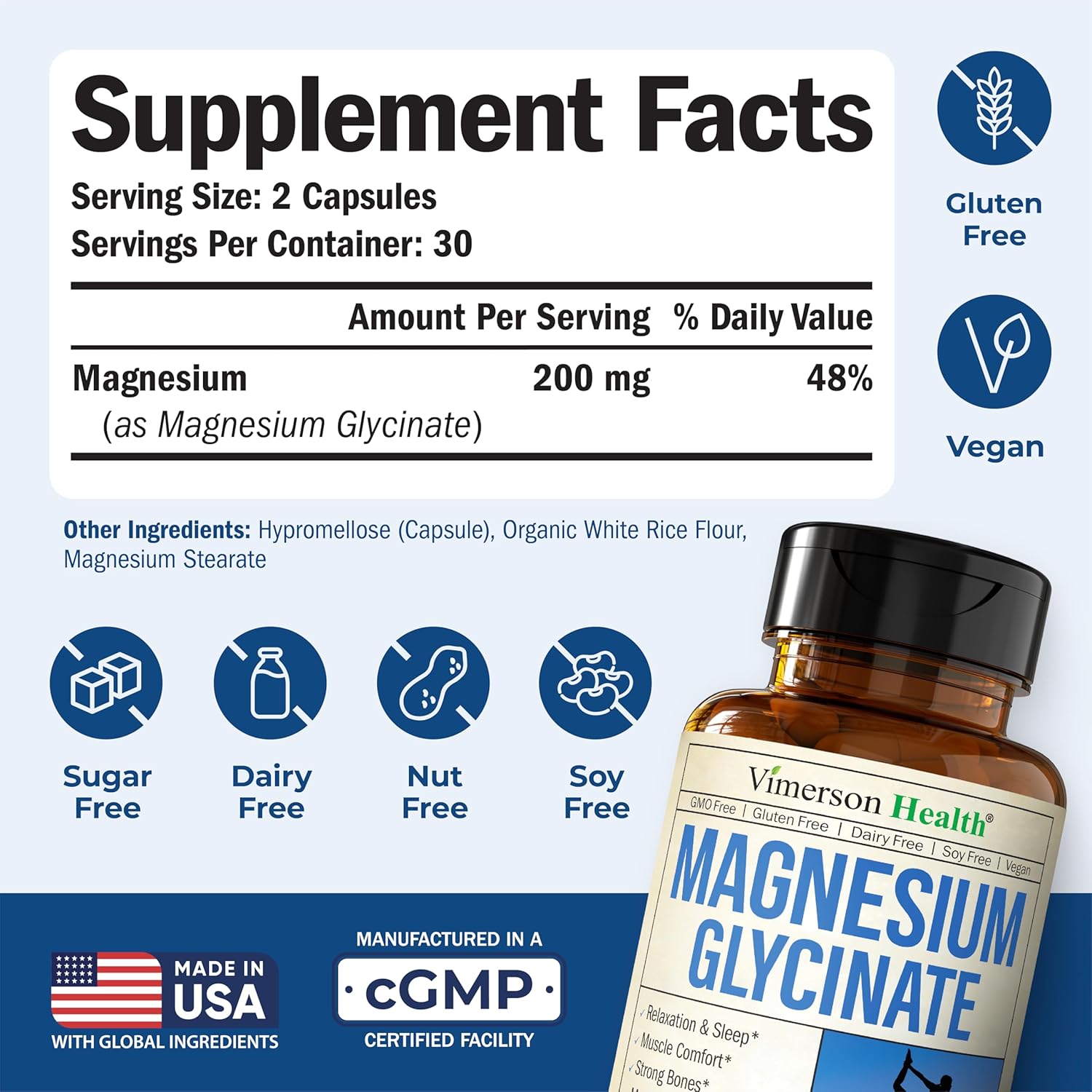 Magnesium Glycinate 200mg - 60 High Absorption Vegan Capsules for Sleep, Muscle Recovery & Calm - Non-GMO, Gentle Chelated Supplement