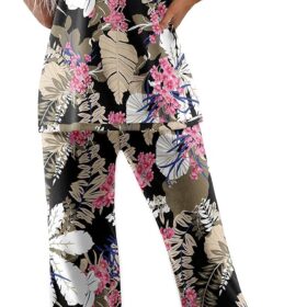 PrinStory Women's Pajama Set - Short Sleeve Capri Pants Sleepwear with Pockets - Soft & Breathable Loungewear