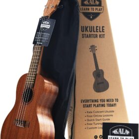 Kala Learn to Play Concert Ukulele Starter Kit – Satin Mahogany with Aquila Strings, Online Lessons, Tuner App, Quick Start Guide & Logo Tote Bag