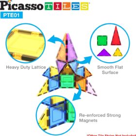PicassoTiles Equilateral Triangle Magnetic Building Tiles – STEM Educational Construction Set for Kids, Toddlers, Boys & Girls – Compatible with All PicassoTiles Sets (Model PTE01)