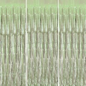 DECOCKRAT 3-Pack Light Green Foil Fringe Curtains - 3.3 x 8.2 FT Shiny Tinsel Backdrop for Birthdays, Weddings, Baby Showers & Photo Booths