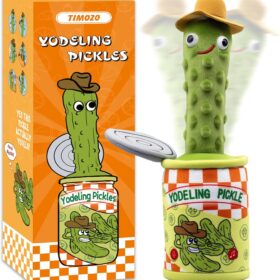 Timozo Rechargeable Yodeling Pickle Toy – Talking, Singing & Mimicking Stuffed Plush with LED Lights – Funny Gag Gift for Adults, Kids & White Elephant Parties