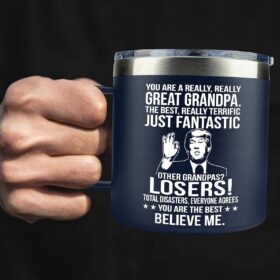 Grandpa Gifts - 14oz Insulated Stainless Steel Coffee Mug with Lid - Best Christmas & Birthday Present for Grandfather from Grandson or Granddaughter